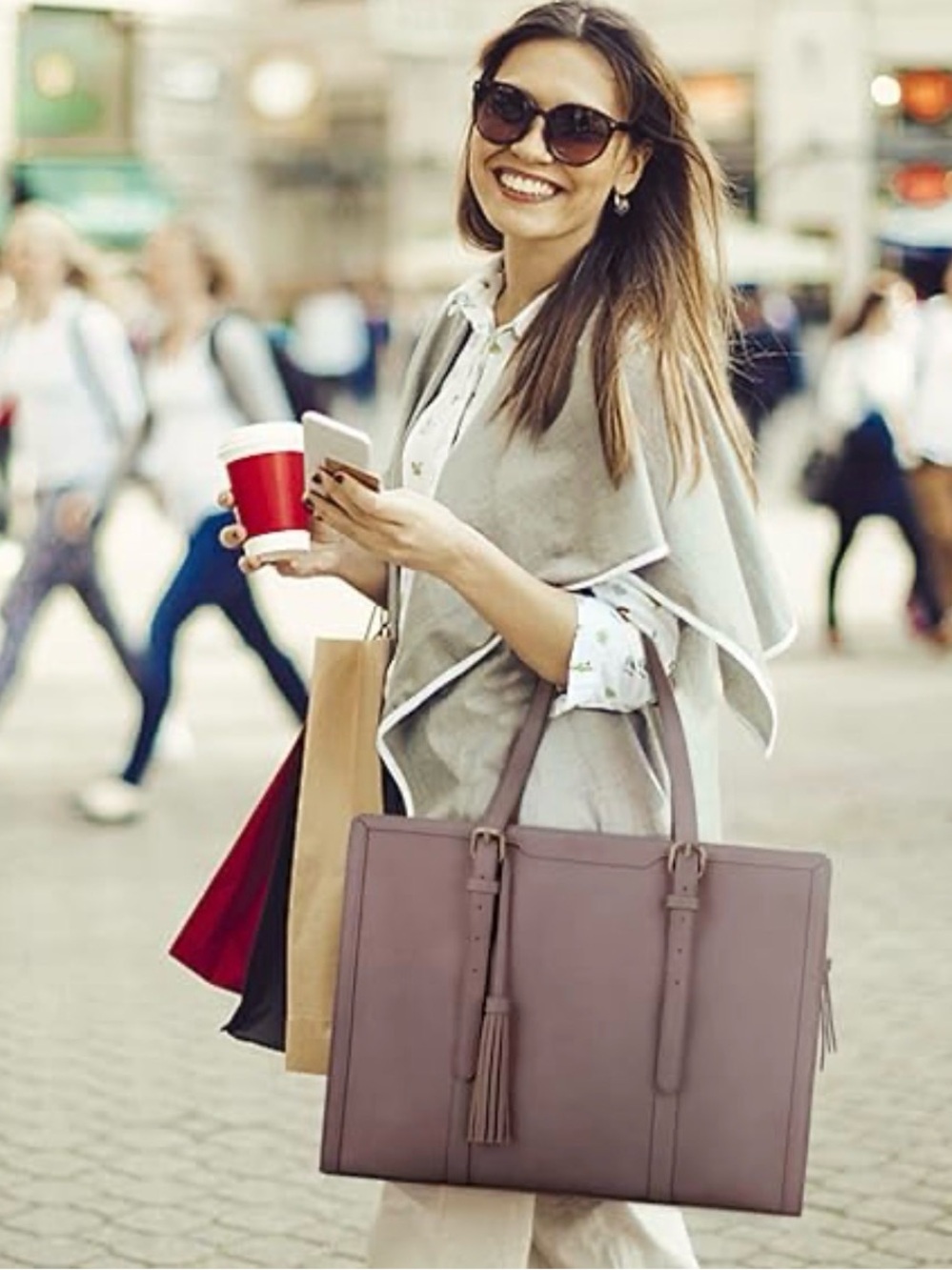 ECOSUSI Laptop Bag For Women 15.6 Inch Work Tote Bag NWT Lilac